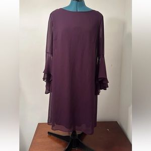 Prelude women's purple sheer lined bell Sleeve dress size 10